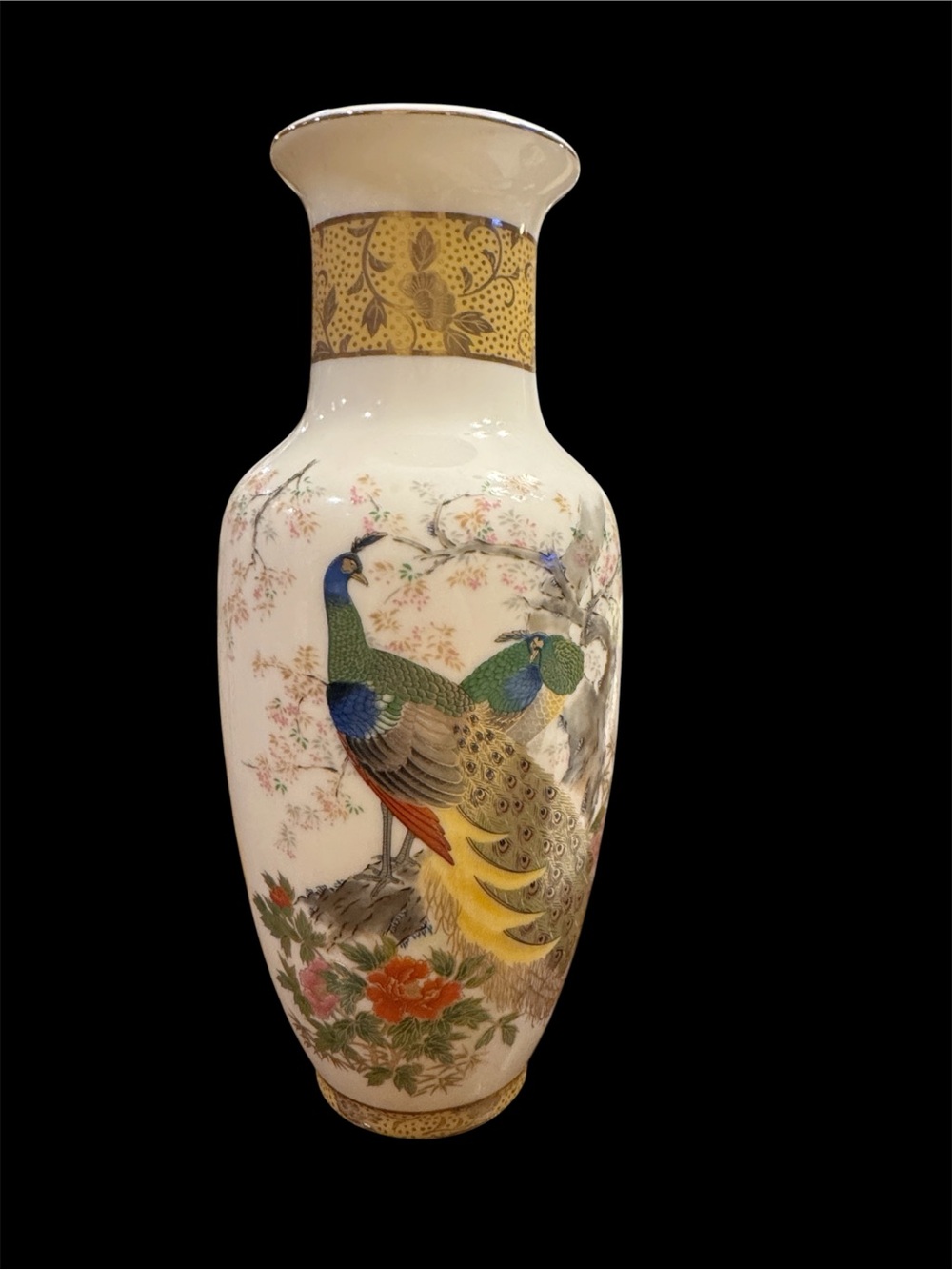 Seiho Japanese vintage Peacock Porcelain Vase 8”